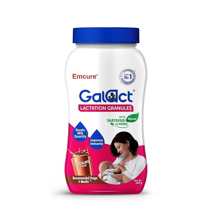 Galact Granules – Lactation Supplement with Shatavari – Chocolate Flavour – 200 gm (10-Day Pack) Boosts Breast Milk Naturally | Ayurvedic Formula | From Emcure Pharmaceuticals