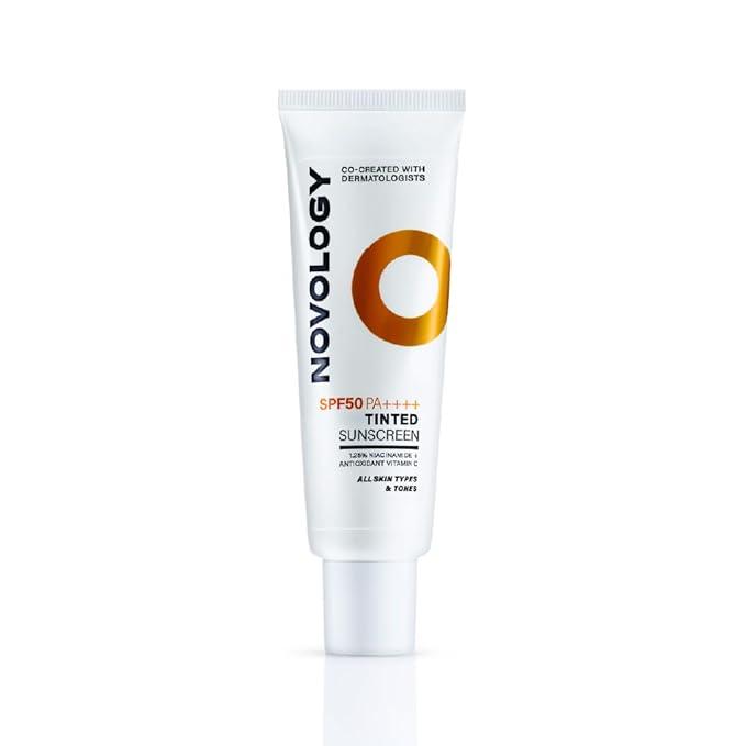 Novology SPF 50 PA++++ Tinted Sunscreen – 50g | Protect + Correct | For Pigmentation, Dark Spots & Acne Marks | Natural Finish | All Skin Types