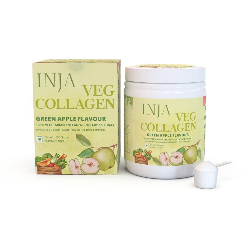 INJA Veg Collagen Supplement Powder – Green Apple Flavour - 150 gm | 100% Vegetarian