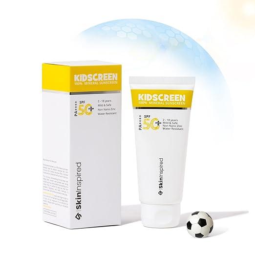 SkinInspired Kidscreen 100% Mineral Sunscreen SPF 50+ PA++++ | 50 gm | Gentle, Non-Greasy Mineral Sun Protection for 2 yrs to 18 yrs kids