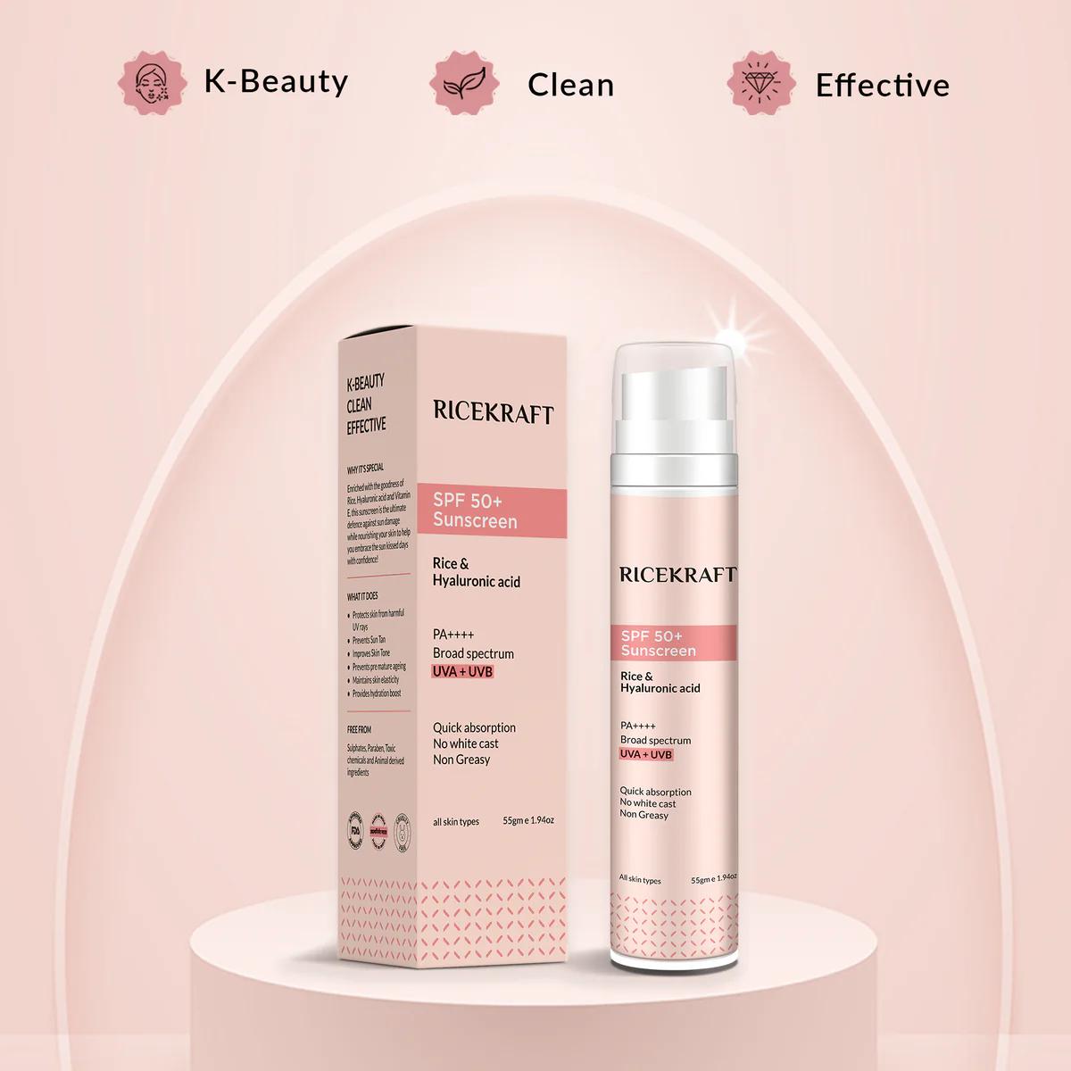 RiceKraft SPF 50+ Sunscreen with Rice & Hyaluronic Acid - 55 gm