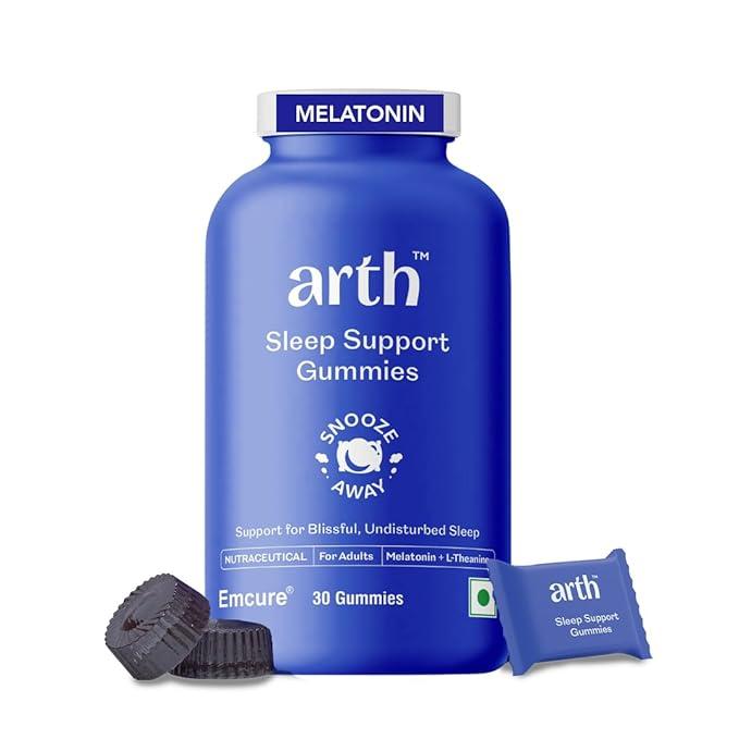 Arth Melatonin 5 mg Sleep Gummies | With L-Theanine, Chamomile & Passion Flower | Promotes Deep, Restful & Sound Sleep | Supports Nerve Relaxation & Muscle Recovery | For Men & Women | Cranberry Flavour | 30 Veg Gummies