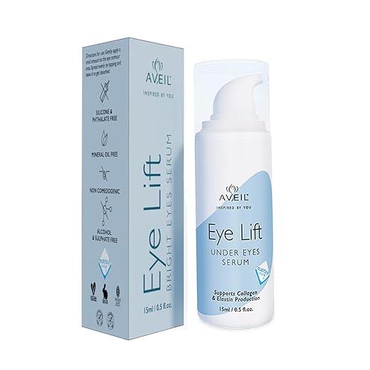 AVEIL Eye Lift Under Eyes Serum | With Hyaluronic Acid, Caffeine & Matrixyl | Smoothens Fine Lines & Wrinkles | Fades Dark Circles | For All Skin Types | Reduces Puffiness -15 ml