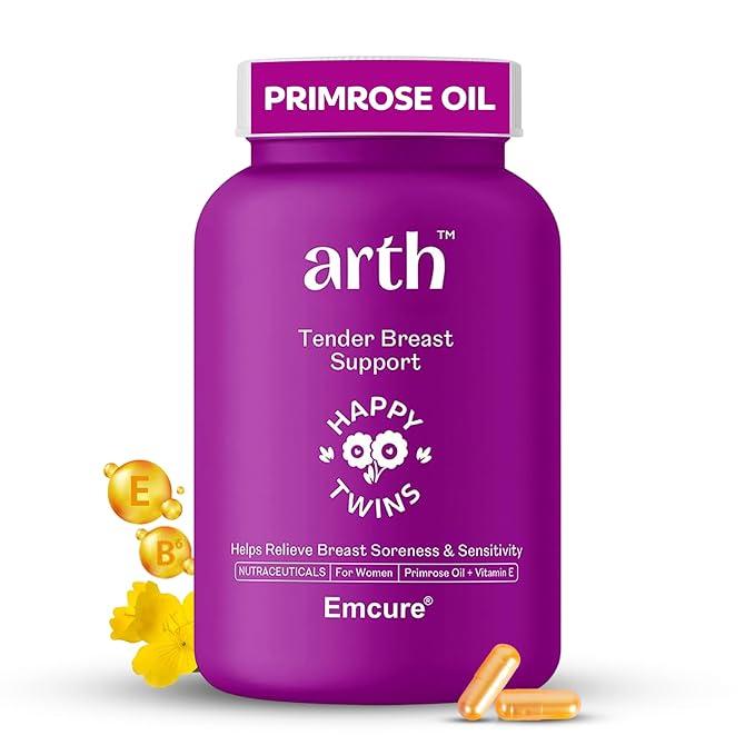 Arth Tender Breast Support, 1000mg Breast Care Capsules | Natural Relief for Breast Discomfort (during hormonal changes) | Helps in breast soreness and sensitivity | Formulated with Evening Primrose Oil, Vitamin E, and Vitamin B6 | 60 Veg Capsules