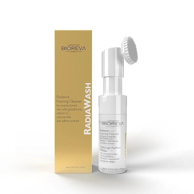 BioReva Radiance Foaming Cleanser | Glutathione, Vitamin C & Niacinamide | Silicone Brush | 150 ml