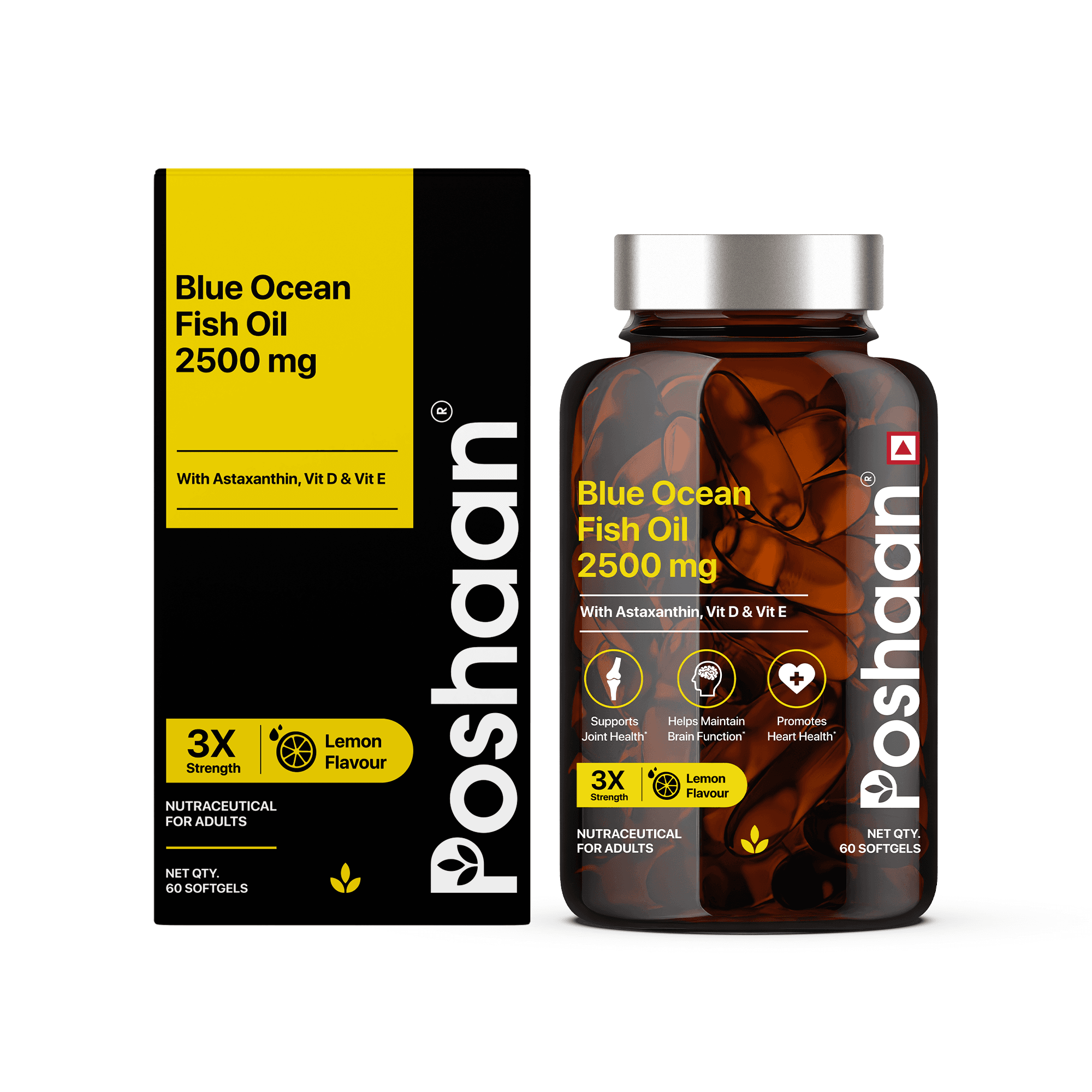 Poshaan Blue Ocean Omega-3 Fish Oil 2500mg | Triple Strength Omega-3 Softgels