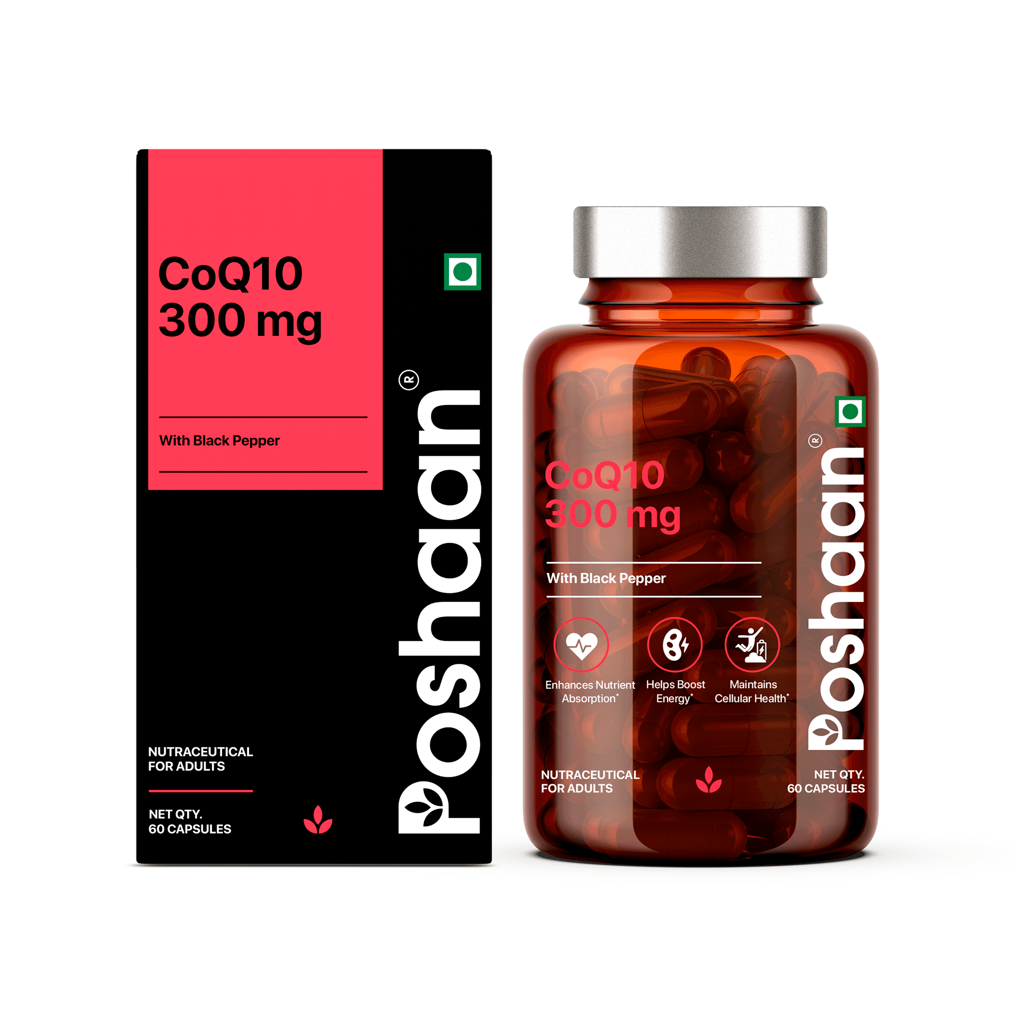Poshaan CoQ10 300mg | High-Strength Coenzyme Q10 with Black Pepper Extract